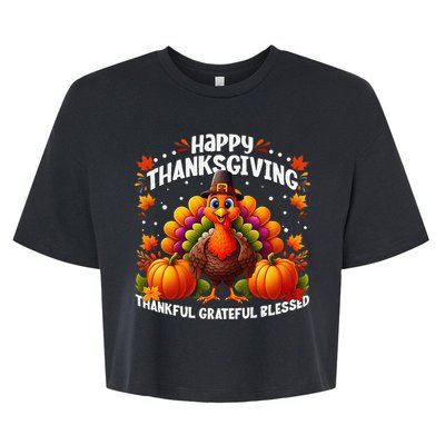 Thankful Grateful Blessed Happy Thanksgiving Turkey Women Gift Bella+Canvas Jersey Crop Tee