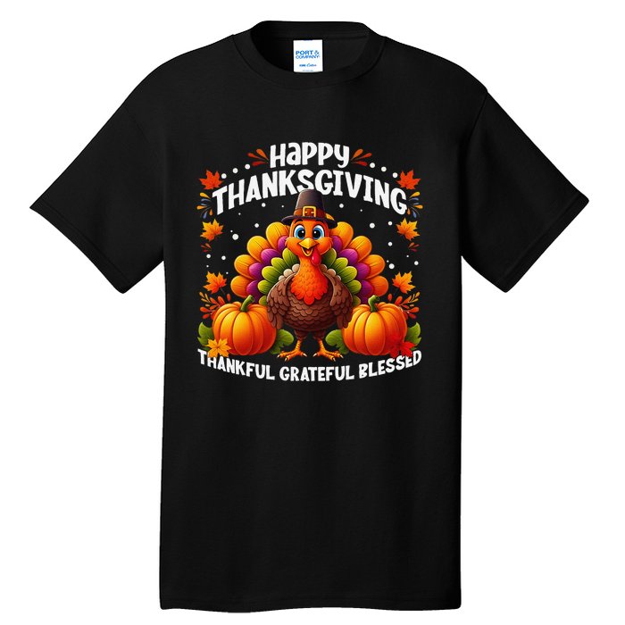 Thankful Grateful Blessed Happy Thanksgiving Turkey Women Gift Tall T-Shirt