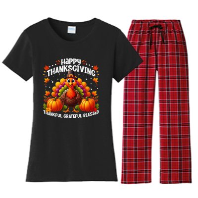 Thankful Grateful Blessed Happy Thanksgiving Turkey Women Gift Women's Flannel Pajama Set