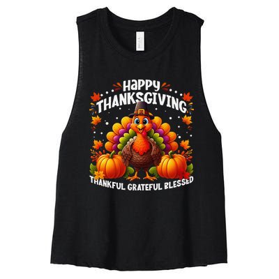 Thankful Grateful Blessed Happy Thanksgiving Turkey Women Gift Women's Racerback Cropped Tank