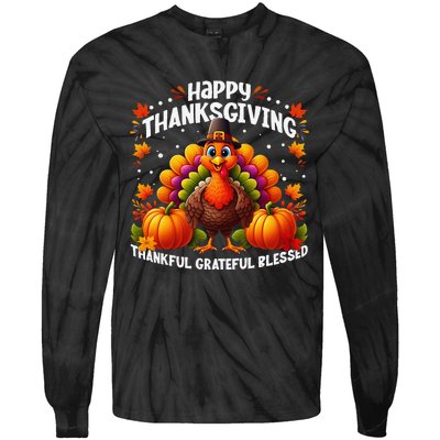 Thankful Grateful Blessed Happy Thanksgiving Turkey Women Gift Tie-Dye Long Sleeve Shirt