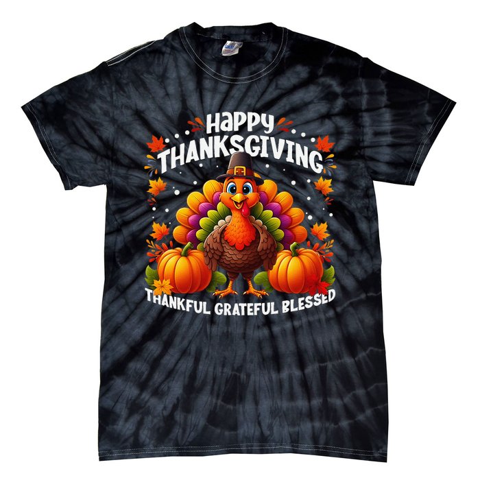 Thankful Grateful Blessed Happy Thanksgiving Turkey Women Gift Tie-Dye T-Shirt