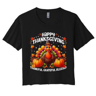 Thankful Grateful Blessed Happy Thanksgiving Turkey Women Gift Women's Crop Top Tee