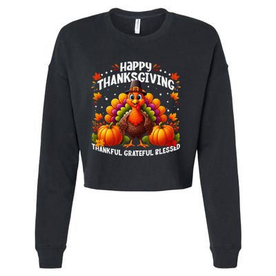 Thankful Grateful Blessed Happy Thanksgiving Turkey Women Gift Cropped Pullover Crew