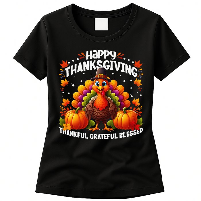 Thankful Grateful Blessed Happy Thanksgiving Turkey Women Gift Women's T-Shirt