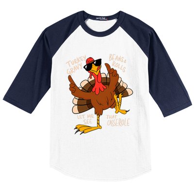 Turkey Gravy Beans And Rolls Casserole Funny Thanksgiving Baseball Sleeve Shirt