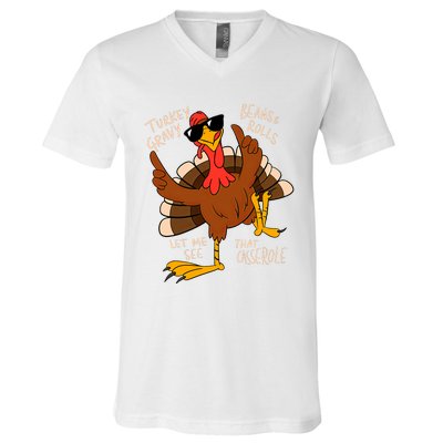 Turkey Gravy Beans And Rolls Casserole Funny Thanksgiving V-Neck T-Shirt