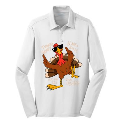 Turkey Gravy Beans And Rolls Casserole Funny Thanksgiving Silk Touch Performance Long Sleeve Polo