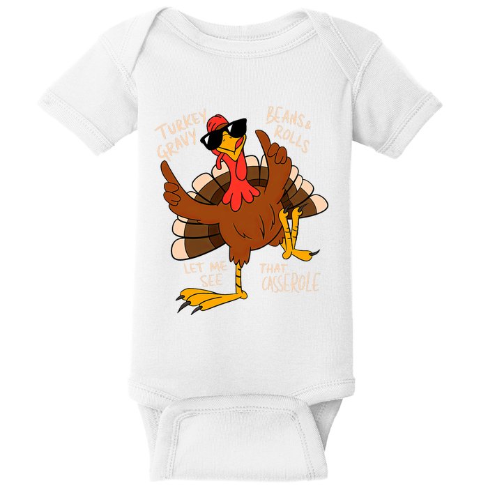 Turkey Gravy Beans And Rolls Casserole Funny Thanksgiving Baby Bodysuit