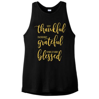 Thankful Grateful Blessed Leopard Pumpkin Fall Thanksgiving Ladies PosiCharge Tri-Blend Wicking Tank