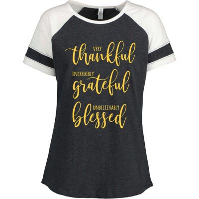 Thankful Grateful Blessed Leopard Pumpkin Fall Thanksgiving Enza Ladies Jersey Colorblock Tee