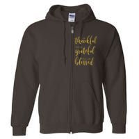 Thankful Grateful Blessed Leopard Pumpkin Fall Thanksgiving Full Zip Hoodie