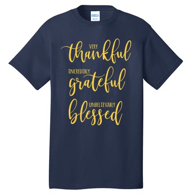 Thankful Grateful Blessed Leopard Pumpkin Fall Thanksgiving Tall T-Shirt