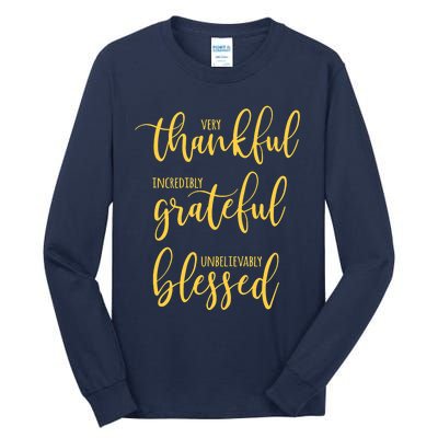 Thankful Grateful Blessed Leopard Pumpkin Fall Thanksgiving Tall Long Sleeve T-Shirt