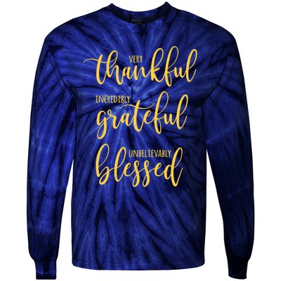 Thankful Grateful Blessed Leopard Pumpkin Fall Thanksgiving Tie-Dye Long Sleeve Shirt