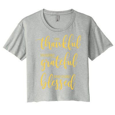 Thankful Grateful Blessed Leopard Pumpkin Fall Thanksgiving Women's Crop Top Tee