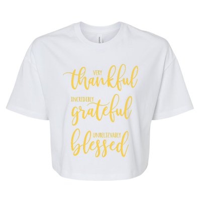 Thankful Grateful Blessed Leopard Pumpkin Fall Thanksgiving Bella+Canvas Jersey Crop Tee