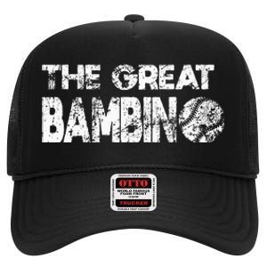 The Great Bambino Simple Baseball Legend Design Distressed High Crown Mesh Back Trucker Hat