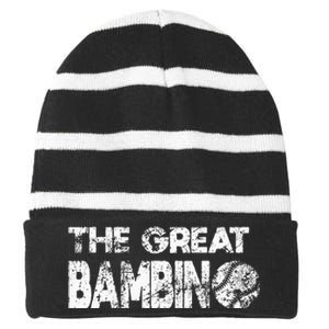 The Great Bambino Simple Baseball Legend Design Distressed Striped Beanie with Solid Band