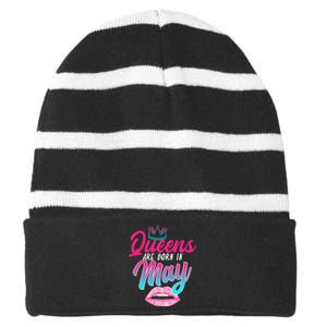 Taurus Gemini Birthday Queens Are Born In May Zodiac Sign Striped Beanie with Solid Band