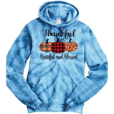 Thankful Grateful Blessed Plaid Leopard Pumpkin Thanksgiving Gift Tie Dye Hoodie