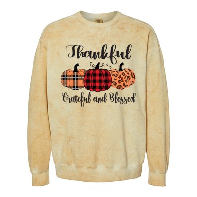 Thankful Grateful Blessed Plaid Leopard Pumpkin Thanksgiving Gift Colorblast Crewneck Sweatshirt