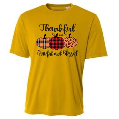 Thankful Grateful Blessed Plaid Leopard Pumpkin Thanksgiving Gift Cooling Performance Crew T-Shirt