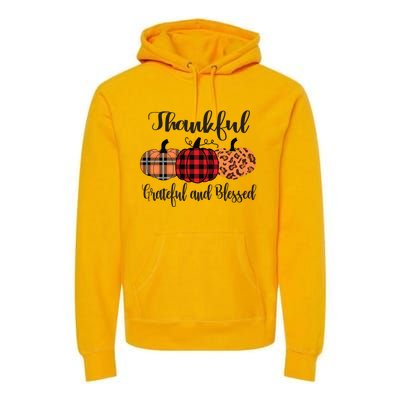 Thankful Grateful Blessed Plaid Leopard Pumpkin Thanksgiving Gift Premium Hoodie