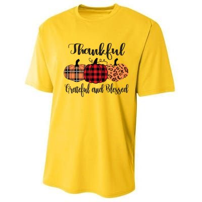 Thankful Grateful Blessed Plaid Leopard Pumpkin Thanksgiving Gift Performance Sprint T-Shirt