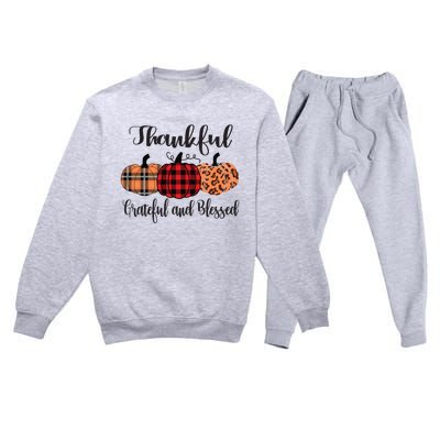 Thankful Grateful Blessed Plaid Leopard Pumpkin Thanksgiving Gift Premium Crewneck Sweatsuit Set