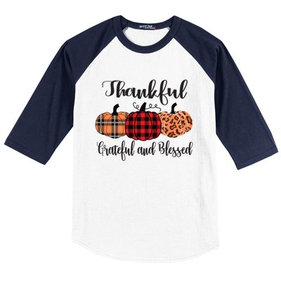 Thankful Grateful Blessed Plaid Leopard Pumpkin Thanksgiving Gift Baseball Sleeve Shirt