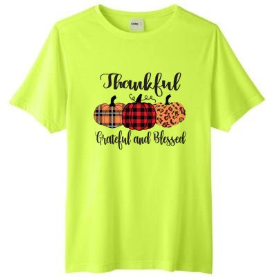 Thankful Grateful Blessed Plaid Leopard Pumpkin Thanksgiving Gift Tall Fusion ChromaSoft Performance T-Shirt