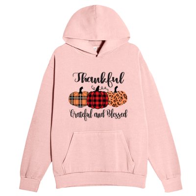 Thankful Grateful Blessed Plaid Leopard Pumpkin Thanksgiving Gift Urban Pullover Hoodie