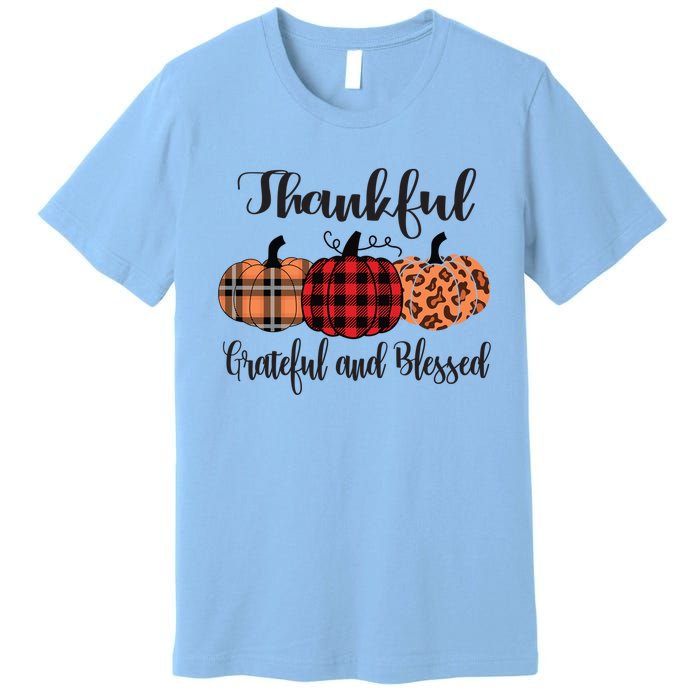 Thankful Grateful Blessed Plaid Leopard Pumpkin Thanksgiving Gift Premium T-Shirt