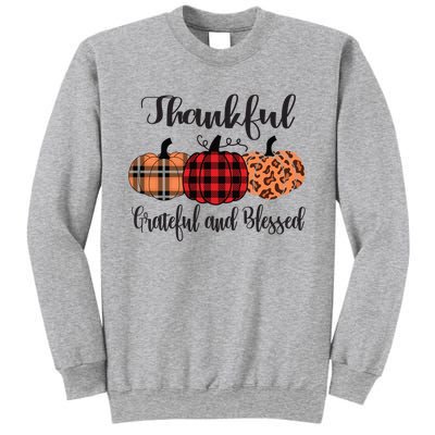 Thankful Grateful Blessed Plaid Leopard Pumpkin Thanksgiving Gift Sweatshirt