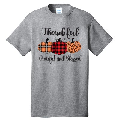 Thankful Grateful Blessed Plaid Leopard Pumpkin Thanksgiving Gift Tall T-Shirt