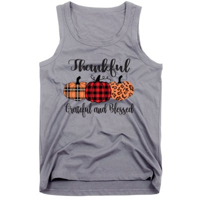 Thankful Grateful Blessed Plaid Leopard Pumpkin Thanksgiving Gift Tank Top