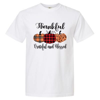 Thankful Grateful Blessed Plaid Leopard Pumpkin Thanksgiving Gift Garment-Dyed Heavyweight T-Shirt