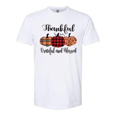 Thankful Grateful Blessed Plaid Leopard Pumpkin Thanksgiving Gift Softstyle CVC T-Shirt