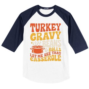 Turkey Gravy Beans And Rolls Funny Autumn Thanksgiving 2024 Baseball Sleeve Shirt