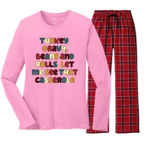 Turkey Gravy Beans And Rolls Let Me See That Casserole Funny Thanksgiving Women's Long Sleeve Flannel Pajama Set 