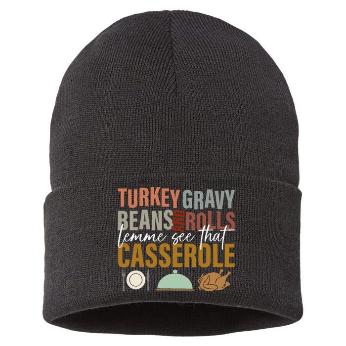 Turkey Gravy Beans And Rolls Let Me See Funny Thanksgiving Sustainable Knit Beanie