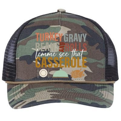 Turkey Gravy Beans And Rolls Let Me See Funny Thanksgiving Retro Rope Trucker Hat Cap