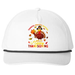 Thankful Grateful Blessed Turkey Family Happy Thanksgiving Snapback Five-Panel Rope Hat