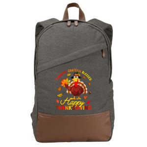 Thankful Grateful Blessed Turkey Family Happy Thanksgiving Cotton Canvas Backpack