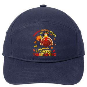 Thankful Grateful Blessed Turkey Family Happy Thanksgiving 7-Panel Snapback Hat