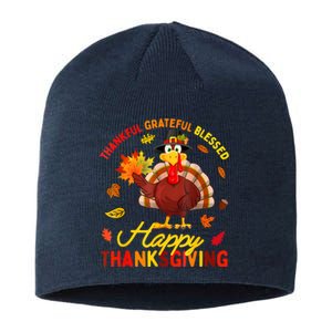 Thankful Grateful Blessed Turkey Family Happy Thanksgiving Sustainable Beanie