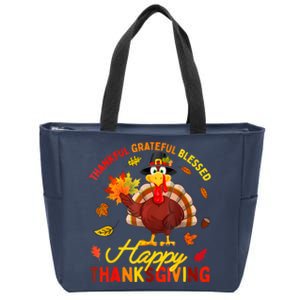 Thankful Grateful Blessed Turkey Family Happy Thanksgiving Zip Tote Bag