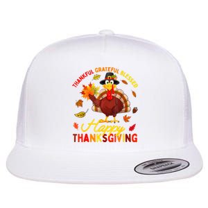 Thankful Grateful Blessed Turkey Family Happy Thanksgiving Flat Bill Trucker Hat