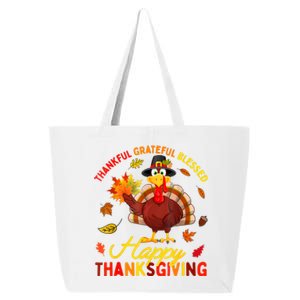 Thankful Grateful Blessed Turkey Family Happy Thanksgiving 25L Jumbo Tote